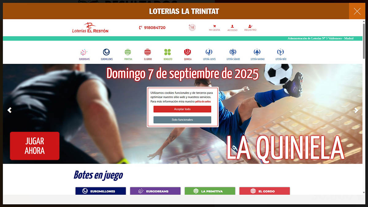 Pantalla sorteos de canal de información